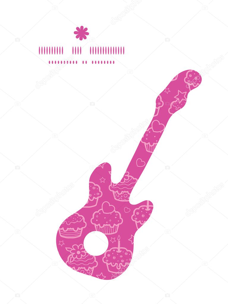 Vector colorful cupcake party guitar music silhouette pattern frame