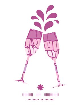 Vector pink ruffle fabric stripes toasting wine glasses silhouettes pattern frame vector Vector pink ruffle fabric stripes toasting wine glasses silhouettes pattern frame vector