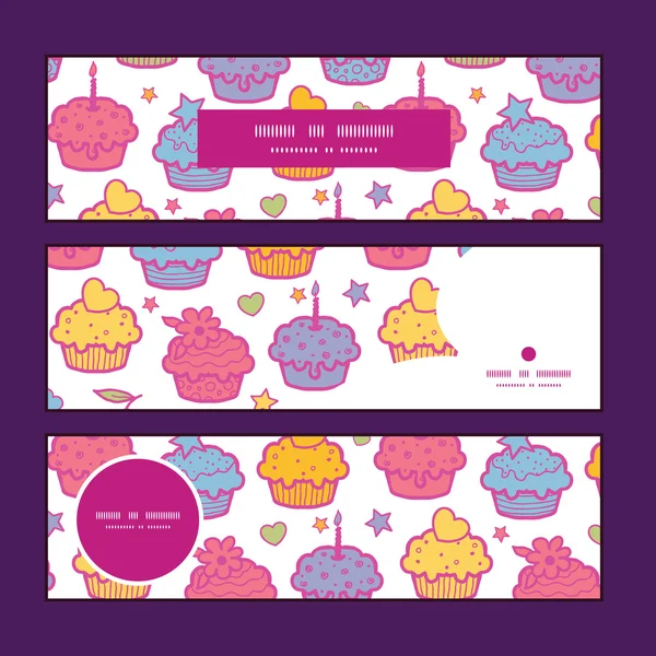 Vector colorido cupcake partido horizontal banners conjunto patrón fondo Gráficos vectoriales