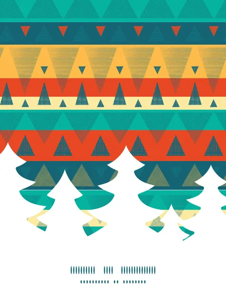 Vektor lebendige Ikat Streifen Weihnachtsbaum Silhouette Muster Rahmen Karte Vorlage — Stockvektor