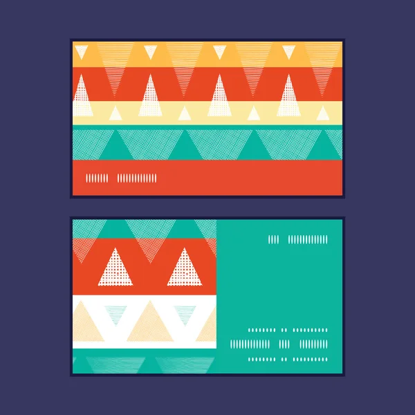 Vector vibrante ikat rayas rayas horizontales marco patrón tarjetas de visita conjunto — Vector de stock