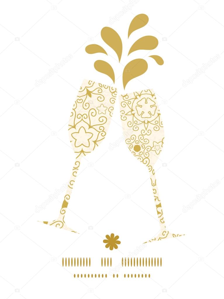 Vector abstract swirls old paper texture toasting wine glasses silhouettes pattern frame