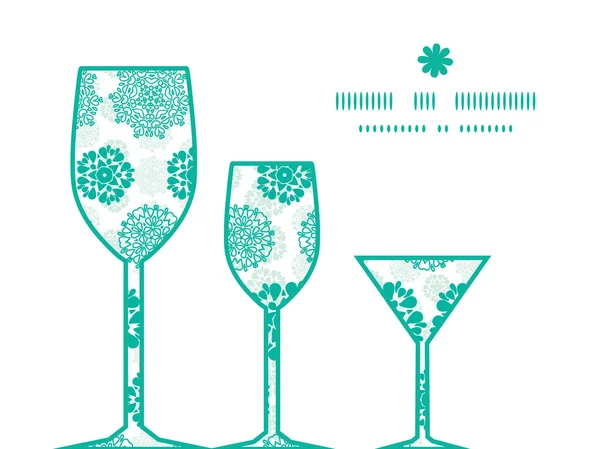 Vector abstracto verde círculos decorativos estrellas rayado tres copas de vino siluetas patrón marco — Vector de stock