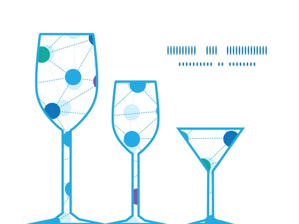 Vecteur points connectés trois verres à vin silhouettes modèle cadre — Image vectorielle