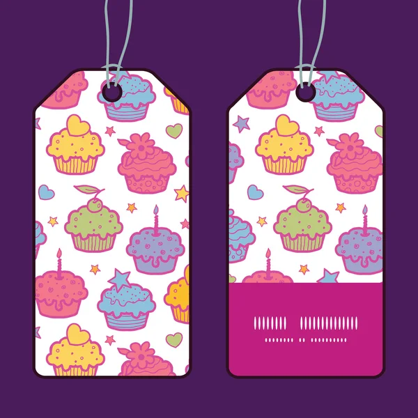 Vector kleurrijke cupcake partij verticale streep frame patroon tags instellen — Stockvector