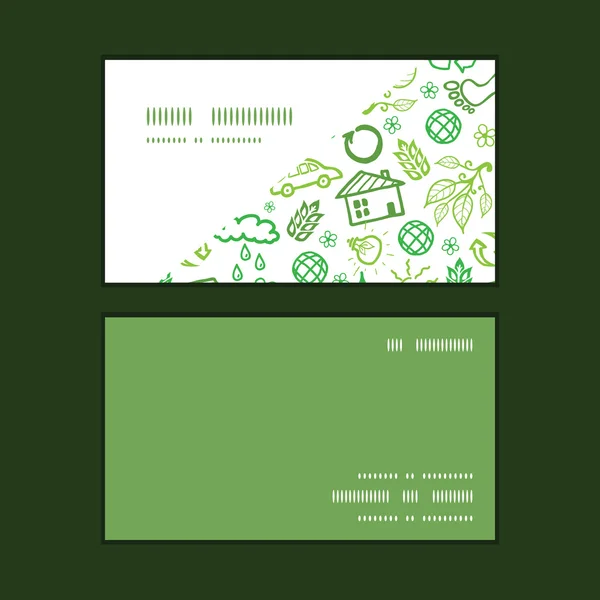 Vector ecology symbols horizontal corner frame pattern business cards set — Stock Vector