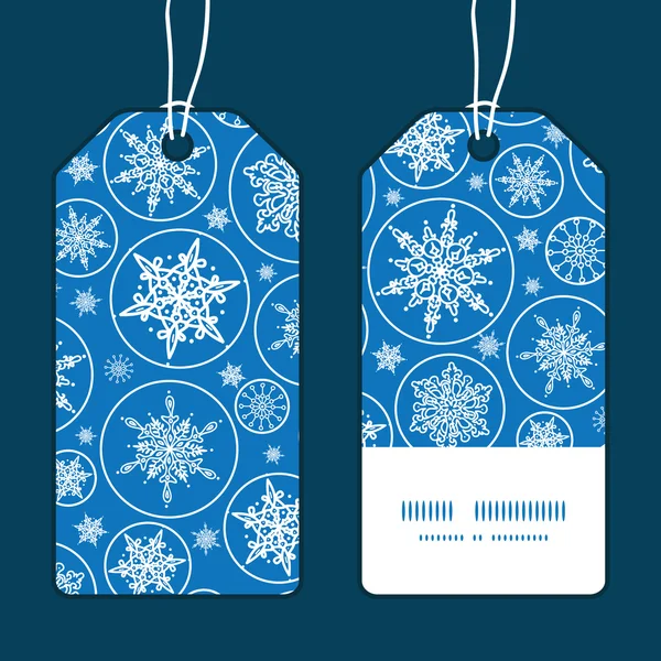 Vector caída copos de nieve rayas verticales marco patrón etiquetas conjunto — Vector de stock