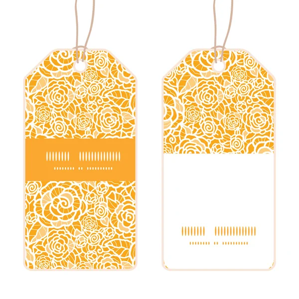 Vector golden lace roses vertical stripe frame pattern tags set — Stock Vector