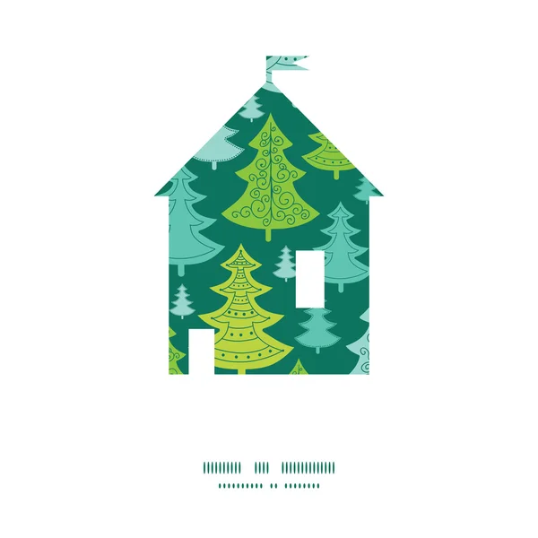 Vector vacaciones árboles de Navidad casa silueta patrón marco — Archivo Imágenes Vectoriales