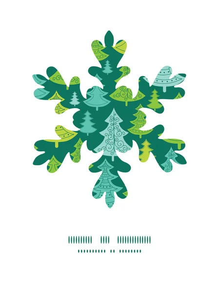 Vektör tatil Noel ağaçları Noel kar tanesi siluet desen çerçeve kartı şablonu — Stok Vektör
