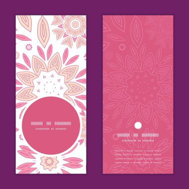 Vektör pembe soyut çiçek dikey çerçeve desen davetiye tebrik kartları set yuvarlak