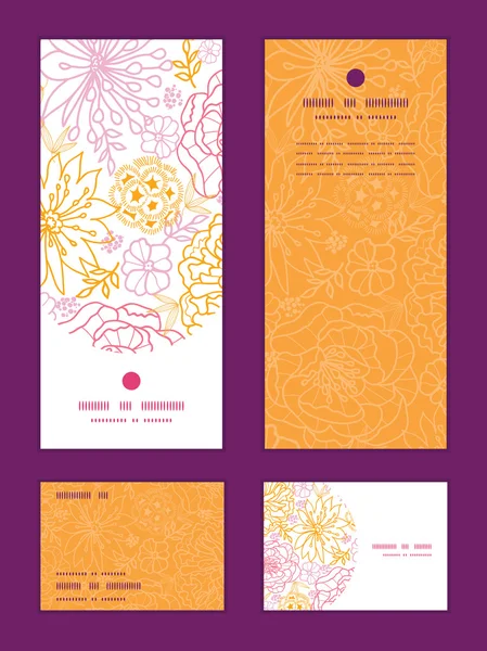 Flores vectoriales delineadas marco vertical patrón invitación saludo, RSVP y tarjetas de agradecimiento conjunto — Archivo Imágenes Vectoriales