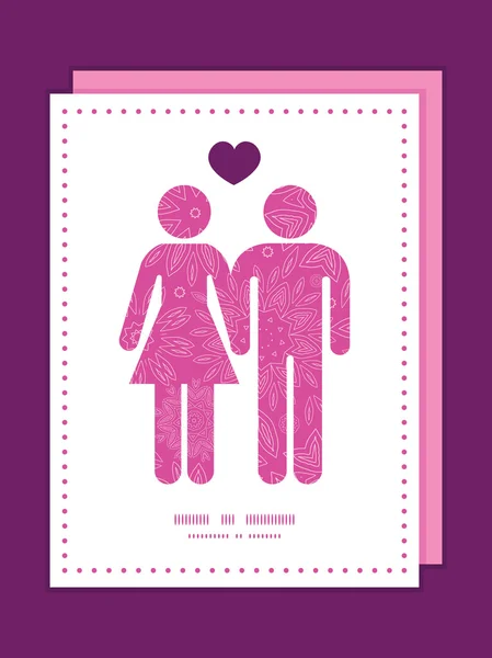 प्रेम सिल्हूट्स फ्रेम नमुना आमंत्रण ग्रीटिंग कार्ड टेम्पलेट मध्ये वेक्टर गुलाबी गोषवारा फुले पोत दोन — स्टॉक व्हेक्टर