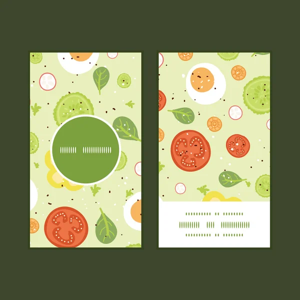 Vector fresh salad vertical round frame pattern business cards set — Stock Vector