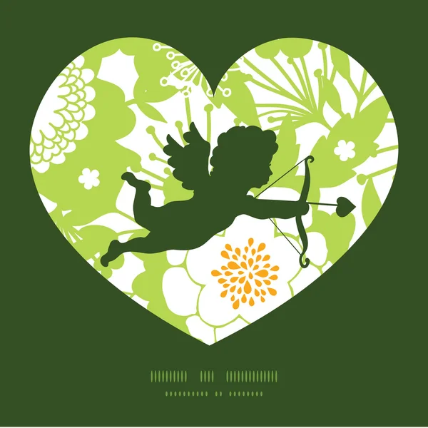Silhouettes de jardin vert vectoriel et doré Tir Cupidon Silhouette Modèle de carte de vœux d'invitation — Image vectorielle