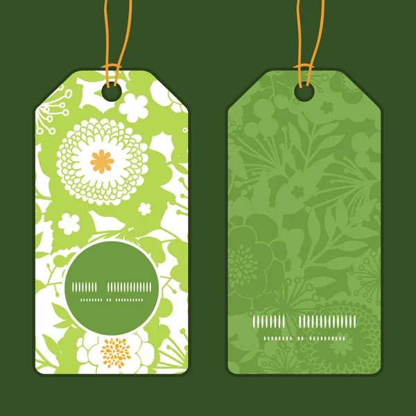 Vecteur vert et doré silhouettes de jardin vertical cadre rond étiquettes de motif ensemble — Image vectorielle