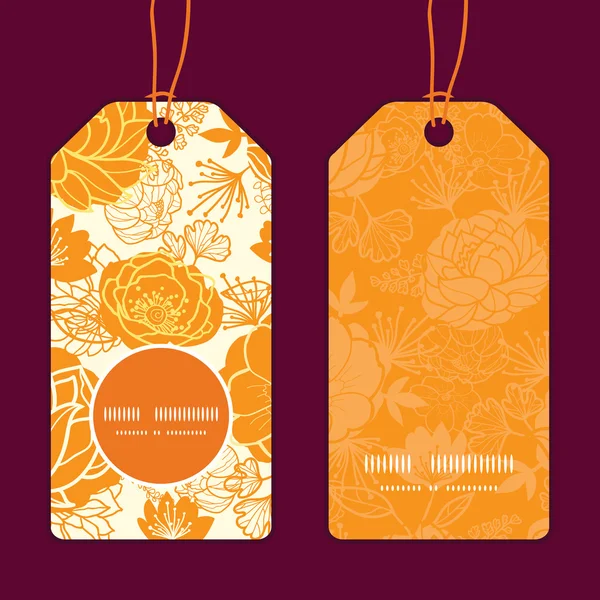 Vettoriale d'arte dorata fiori verticale cornice rotonda tag set — Vettoriale Stock