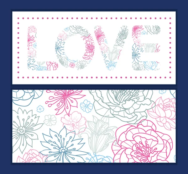 Szürke és rózsaszín vonalas florals love szöveg keret minta meghívás üdvözlőlapsablon vektor — Stock Vector