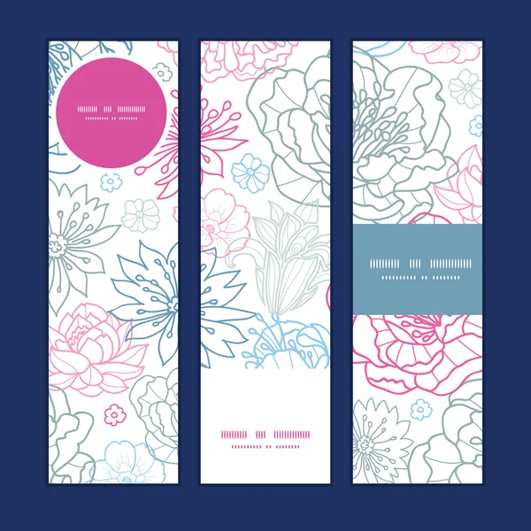 Vector gris y rosa lineart florals banners verticales establecer el patrón de fondo — Vector de stock