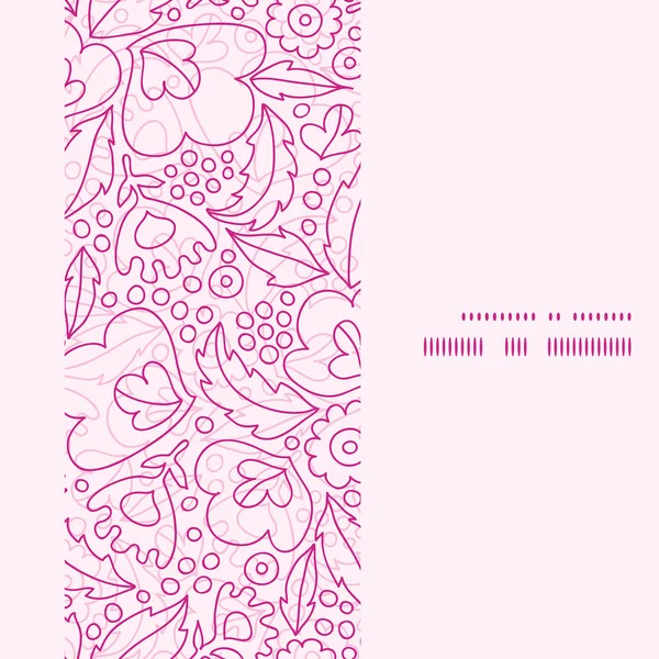 Vector Pink Flowers Lineart Vertical Frame Seamless Pattern Background — Stock Vector