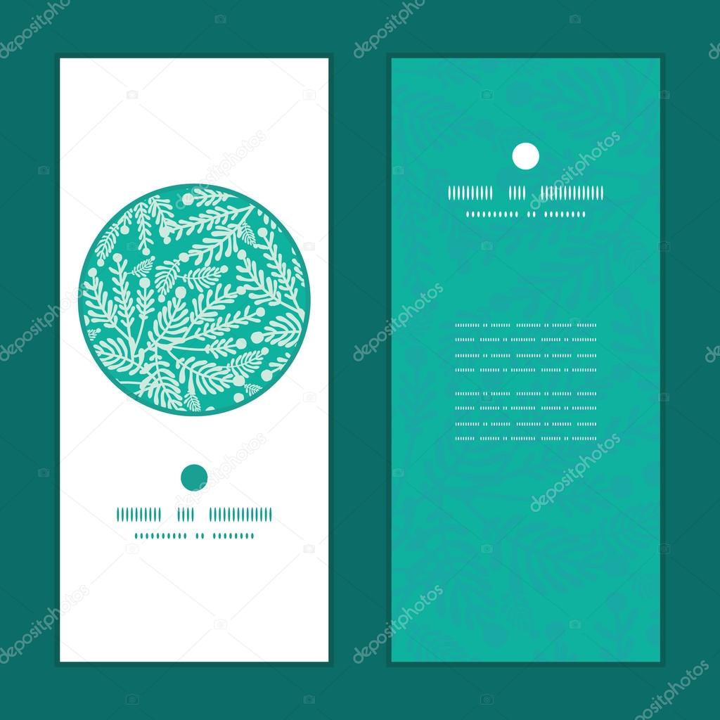 Vector emerald green plants vertical round frame pattern invitation greeting cards set