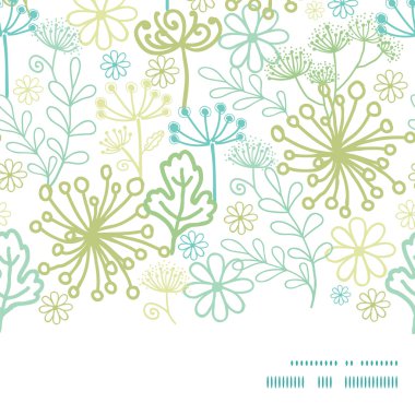 Vektör gizemli yeşil bahçe yatay çerçeve Dikişsiz desen arka plan