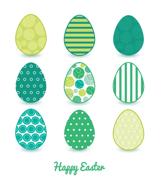 Vetor Abstrato Círculos Verdes Conjunto de Nove Colorido Easter Eggs Card Template — Vetor de Stock