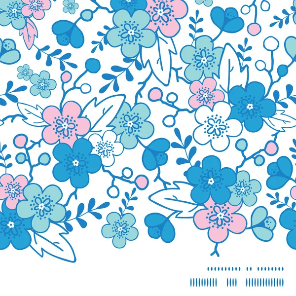 Vector blauwe en roze Kimono Blossoms horizontale Frame naadloze patroon achtergrond — Stockvector