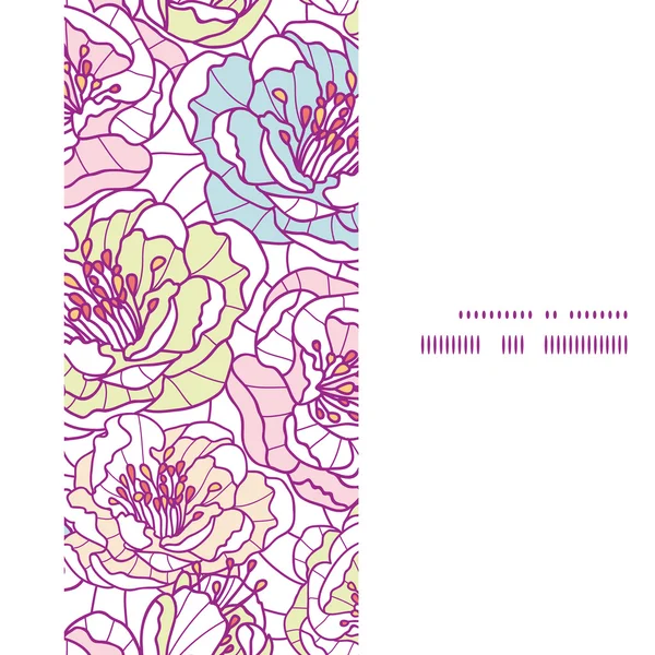 Vector Colorful Line Art Flowers Vertical Frame Seamless Pattern Background — Stock Vector