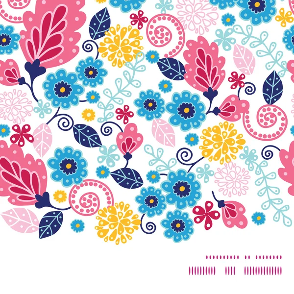 Vector Fairytale Flowers Horizontal Frame Seamless Pattern Background — Stock Vector