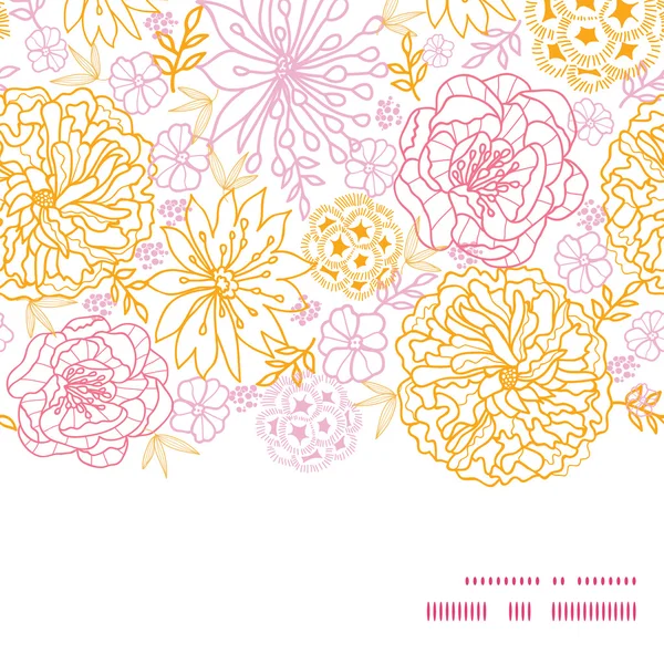 Vector Flowers Outlined Horizontal Frame Seamless Pattern Background — Stock Vector