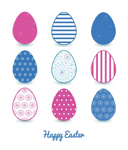 Vector blauwe lijn van de abstracte kunst cirkels Set van negen kleurrijke Pasen eieren kaartsjabloon — Stockvector