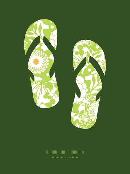 Vector green golden garden flip flops silhouettes pattern frame — Stock Vector