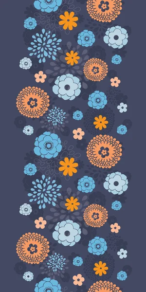 Vector golden and blue night flowers vertical border seamless pattern background — Stock Vector
