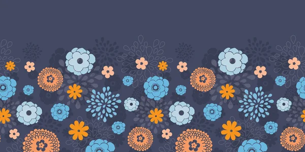 Vector golden and blue night flowers horizontal border seamless pattern background — Stock Vector