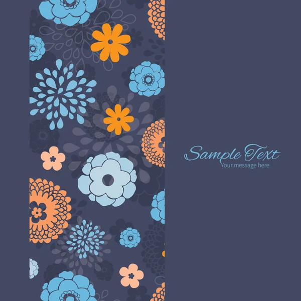 Vector Golden and Blue Night Flowers Vertical Frame Seamless Pattern Background — Stock Vector