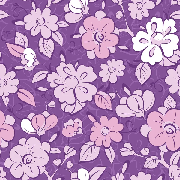 Vector purple kimono florals seamless pattern background — Stock Vector