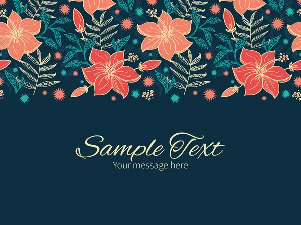 Vector vibrant tropical hibiscus flowers horizontal border greeting card invitation template — Stock Vector