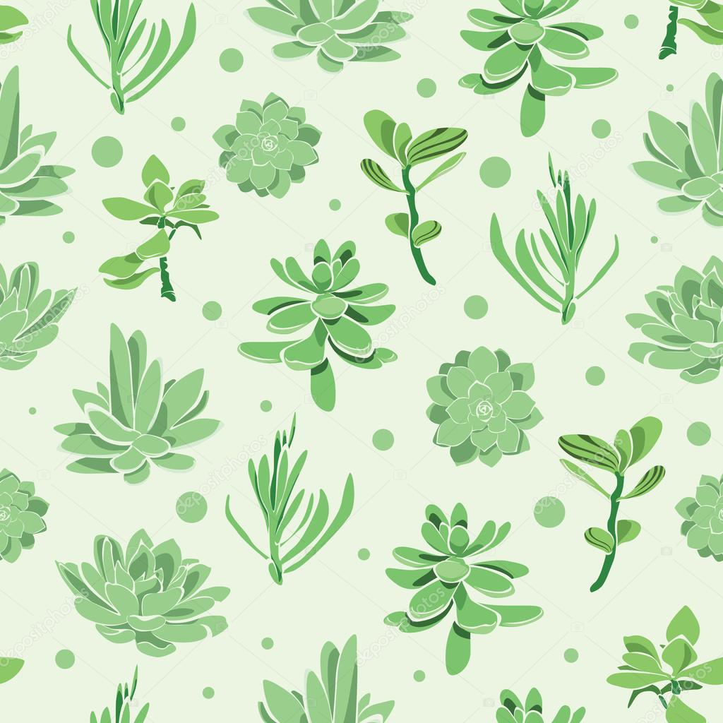 Vector succulent garden seamless pattern background