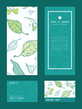 Dikey Çerçeve desen davetiye tebrik, Rsvp ve teşekkür ederim kartlar set vektör çizim bahar bırakır