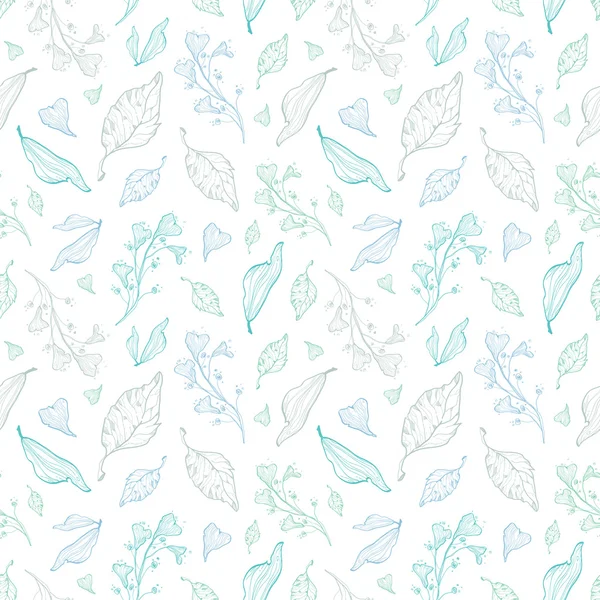 Vector pastel line art leaves seamless pattern — Stock Vector