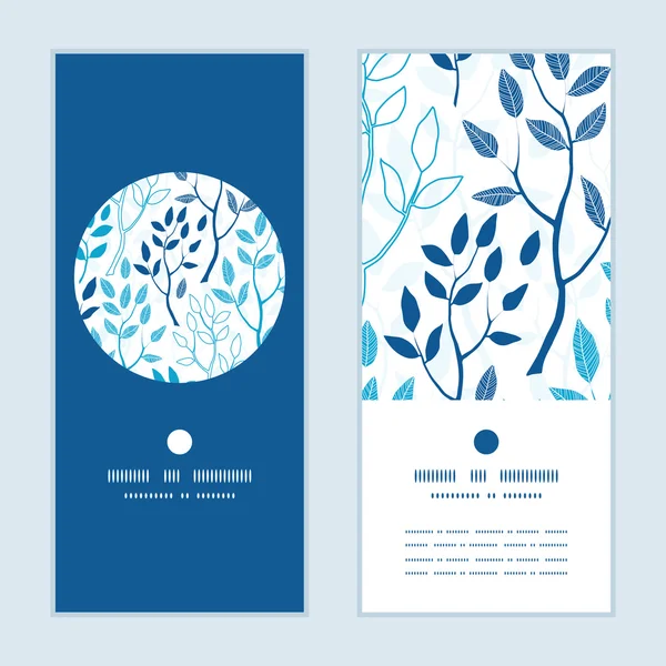 Vector blue forest vertical round frame pattern invitation greeting cards set — Stock Vector