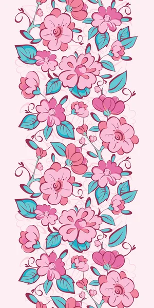 Vector pink blue kimono flowers vertical border seamless pattern background — Stock Vector