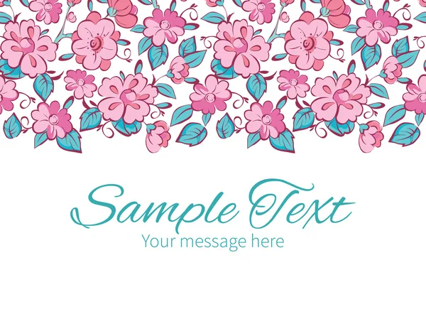 Vector pink blue kimono flowers horizontal border greeting card invitation template — Stock Vector