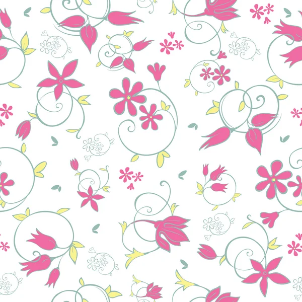 Vector Spring Flower Swirls Seamless Pattern — Stock Vector