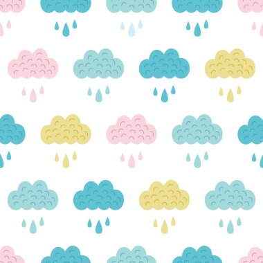 Vector Fun Colorful Clouds Seamless Pattern