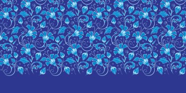 Vector dark blue turkish floral horizontal border seamless pattern background