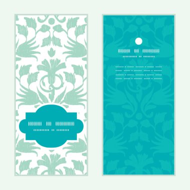 Vector abstract green ikat vertical frame pattern invitation greeting cards set