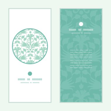 Vector abstract green ikat vertical round frame pattern invitation greeting cards set