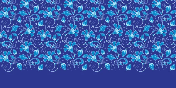 Векторная темно-голубая турецкая цветочная горизонтальная граница бесшовный фон картины — стоковый вектор